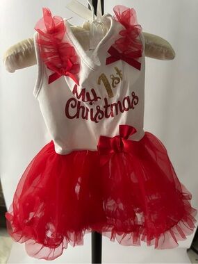 Kids Red Tulle Costume Dress with White Bodice